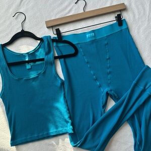 SKIMS Teal Ribbed Set Size Medium